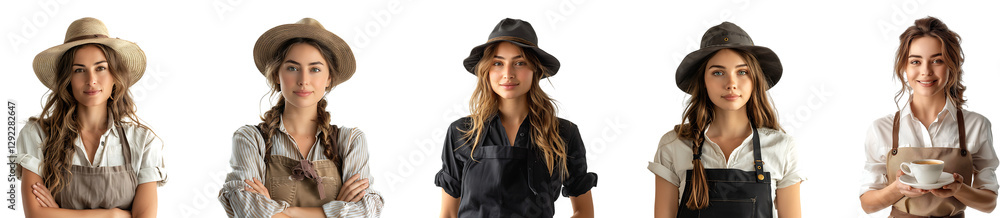 Fototapeta premium woman, hat, apron on transparent background collection set