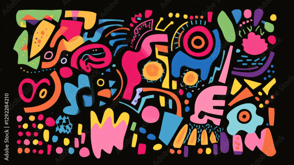 Obraz premium Vibrant abstract design with colorful shapes and squiggles for artistic decor