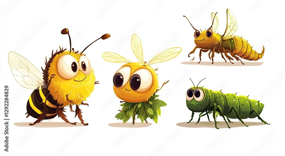 Fototapeta premium Cartoon Insects on White Background (1)