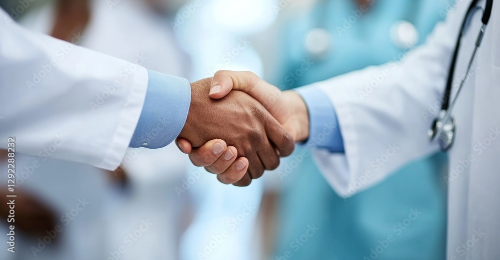 Two healthcare professionals shake hands, symbolizing partnership, collaboration, and trust in their mission Two healthcare professionals shake hands, symbolizing partnership, collaboration, and trust in their mission
