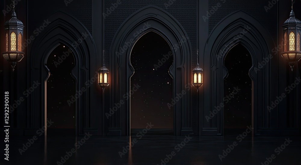 Fototapeta premium Dark Arches, Starry Night, Intricate Hall