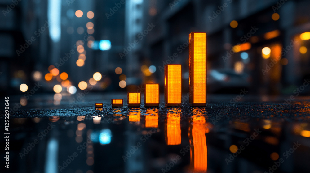 A neon glowing bar graph rises on a dark reflective surface symbolizing growth progress innovation and success in technology business and finance conveying futuristic and dynamic advancement A neon glowing bar graph rises on a dark reflective surface symbolizing growth progress innovation and success in technology business and finance conveying futuristic and dynamic advancement