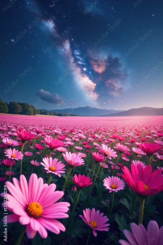 Fototapeta premium Vast cosmos field, vibrant pink and white blooms, close-up, delicate, texture