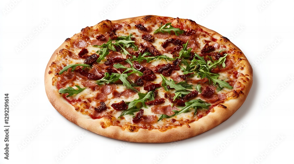 Delicious sun-dried tomato and prosciutto pizza, ready to be enjoyed! Delicious sun-dried tomato and prosciutto pizza, ready to be enjoyed!