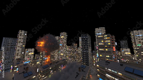 Wallpaper Mural 攻撃される未来都市の風景　3DCGレンダリング Torontodigital.ca