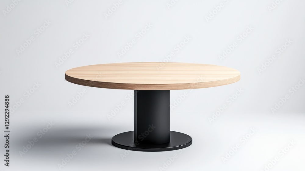 Modern Round Wooden Table with Black Base and Minimalist Design for Sleek Interiors and Contemporary Spaces