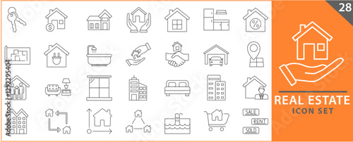 Real Estate web icon set. Included the icons as realty, property, mortgage, home loan and more. set icons collection. Simple vector illustration.