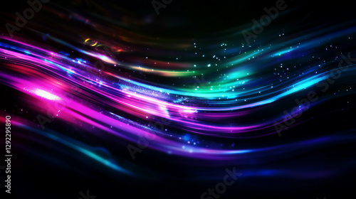 Mystical iridescent light swirls in cosmic background for creative art and design