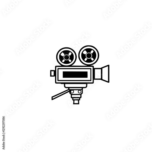 Vectorized illustration of a vintage film camera in black and white.