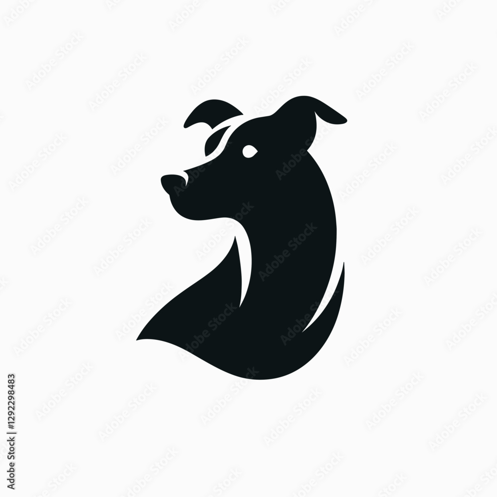 Stylized black dog silhouette with prominent features on a white background, featuring copy space Stylized black dog silhouette with prominent features on a white background, featuring copy space