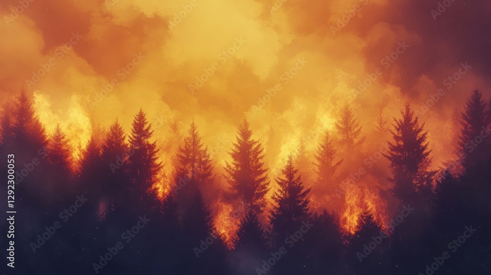 Devastating fire engulfs forest and creates thick smoke under a warm sky, highlighting the urgent need for prevention and awareness. Generative AI Devastating fire engulfs forest and creates thick smoke under a warm sky, highlighting the urgent need for prevention and awareness. Generative AI