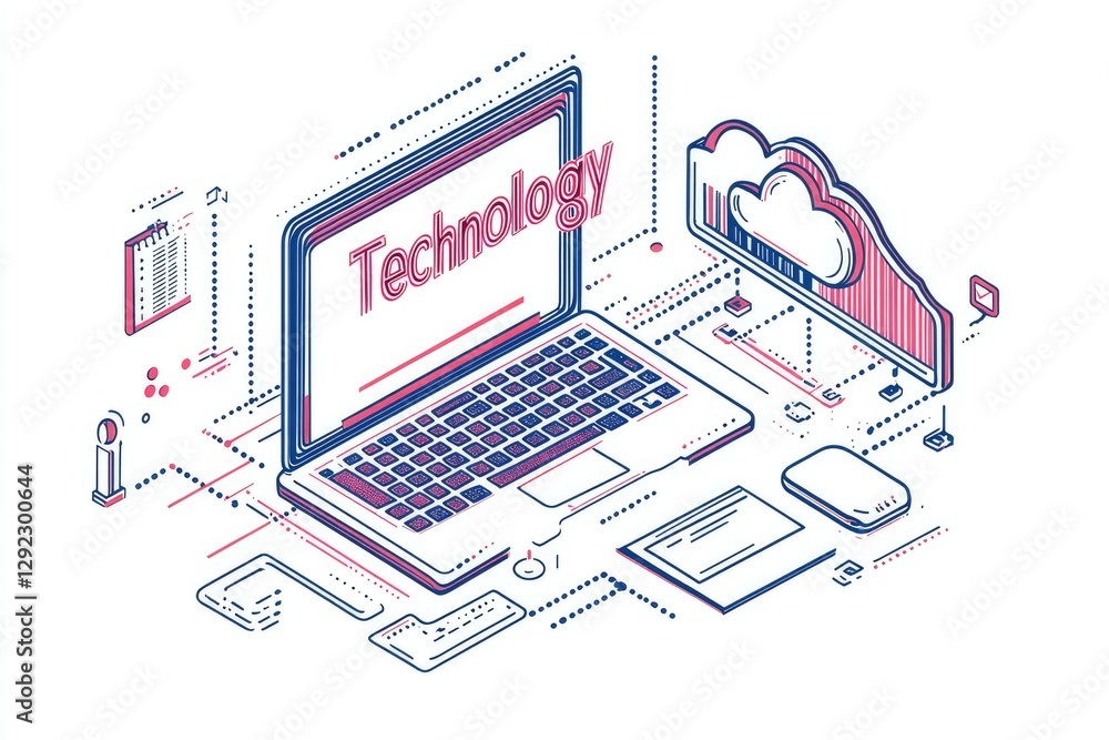 Laptop Cloud Computing Isometric View Laptop Cloud Computing Isometric View