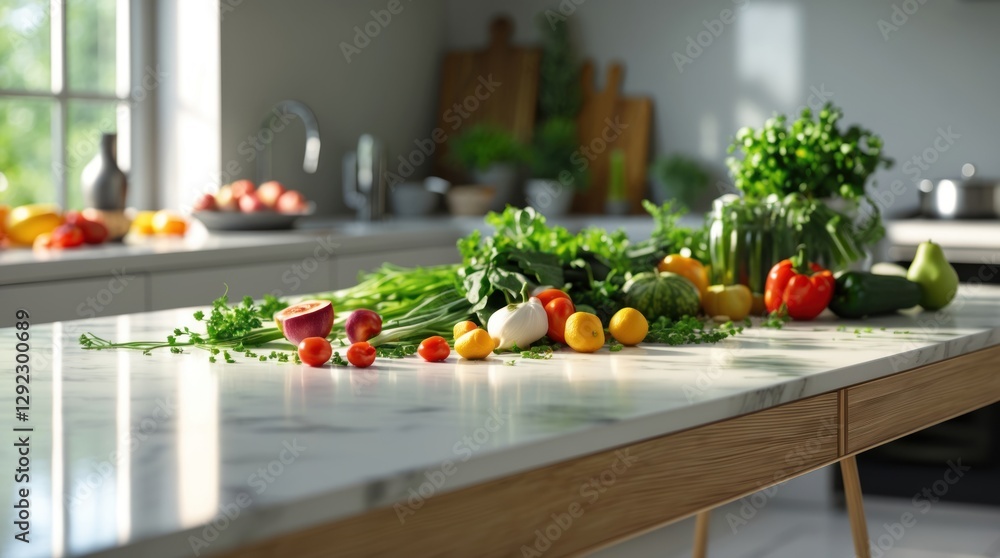 Fresh Produce on Modern Kitchen Counter with Natural Light Fresh Produce on Modern Kitchen Counter with Natural Light