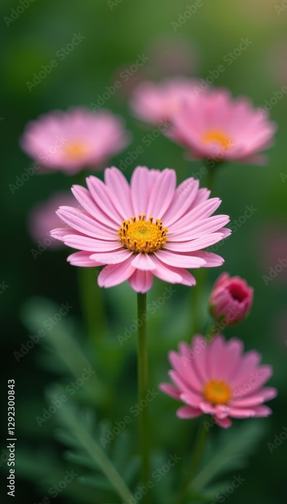 Delicate pink New York asters, soft focus green backdrop, closeup, elegant Delicate pink New York asters, soft focus green backdrop, closeup, elegant