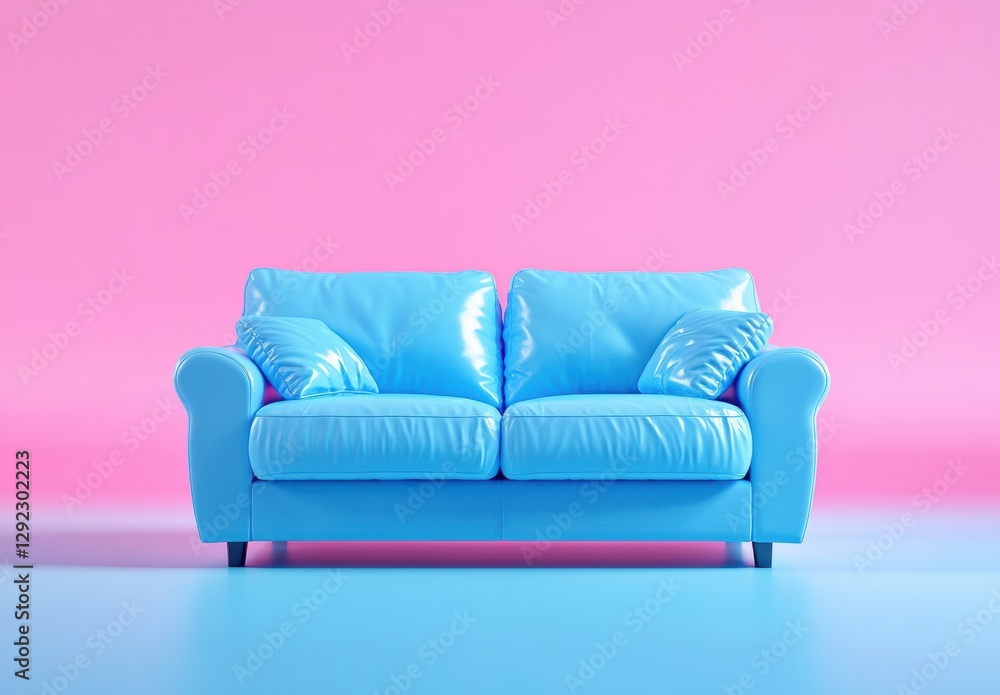 Fototapeta premium Bright Blue Sofa Against Vibrant Pink Background in Modern Setting