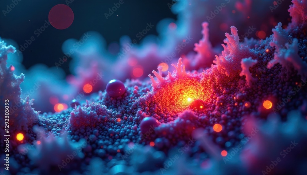 Close-up vibrant stained specimen under LED microscope , photography, specimen Close-up vibrant stained specimen under LED microscope , photography, specimen
