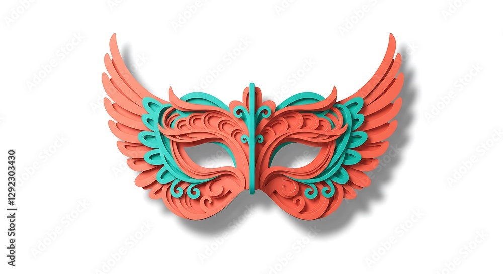 Teal And Red Paper Mask With Wings On White Background
Teal And Red Paper Mask With Wings On White Background