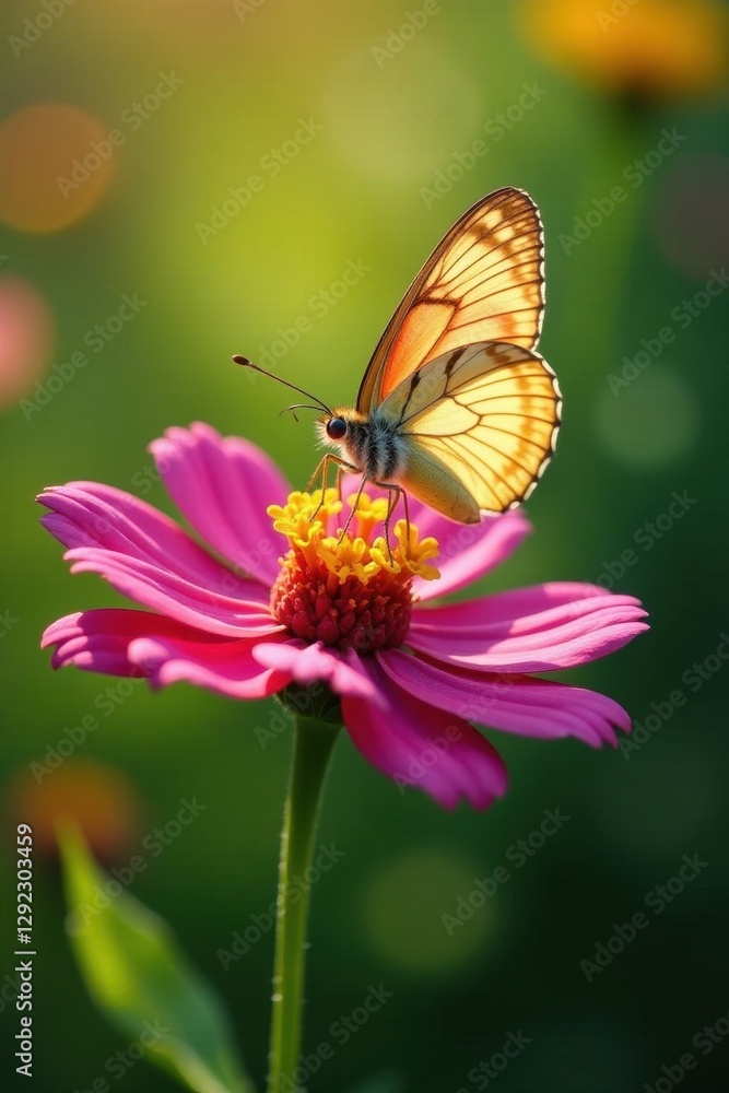 Delicate butterfly perched on vibrant wildflower, sunlight dappled petals , fauna, nature, field Delicate butterfly perched on vibrant wildflower, sunlight dappled petals , fauna, nature, field