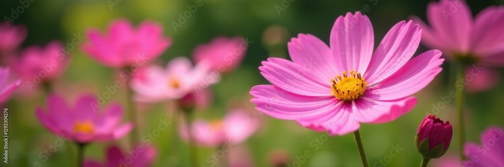 Pink cosmos flowers blooming in vibrant garden , aesthetic, cosmos blossoms Pink cosmos flowers blooming in vibrant garden , aesthetic, cosmos blossoms