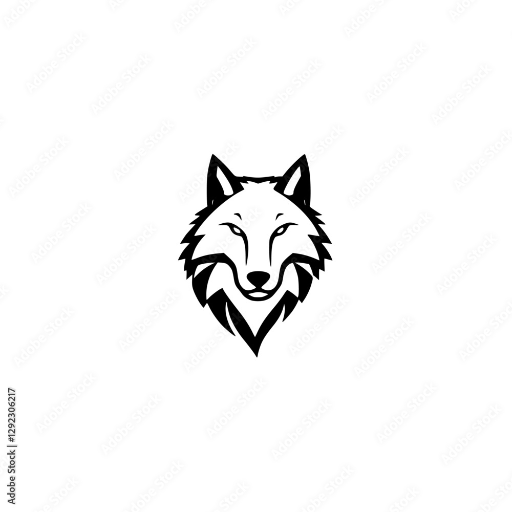Fototapeta premium A minimalist black and white illustration of a wolf's head in a clean, simple, and geometric design.