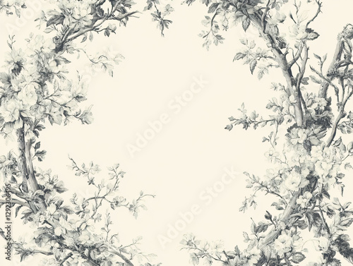 Elegant botanical wreath frames blank space showcases intricate sage green floral design vintage stationery enhances romantic coquette style aesthetic,lace,pale,empty,soft,art,classic,pastel,beauty