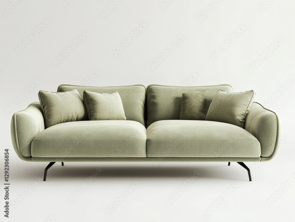 Fototapeta premium 3D Render of a Light Green Sofa in a Minimalist Living Room 