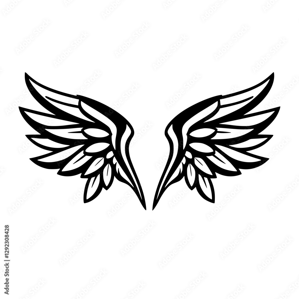 Obraz premium Symmetrical black and white angel wings.