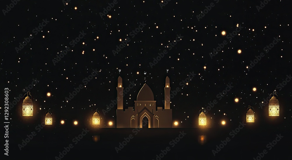 Fototapeta premium Night Mosque, Stars, Lantern Lights