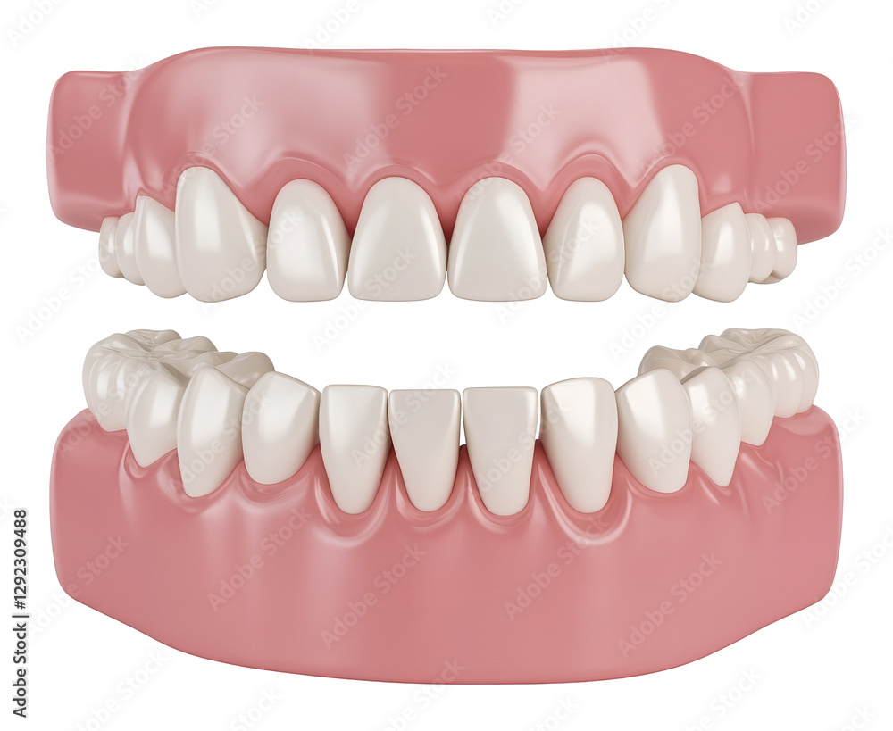Fototapeta premium 3d rendering of human teeth and gums isolated on transparent background. Dental health and anatomy concept