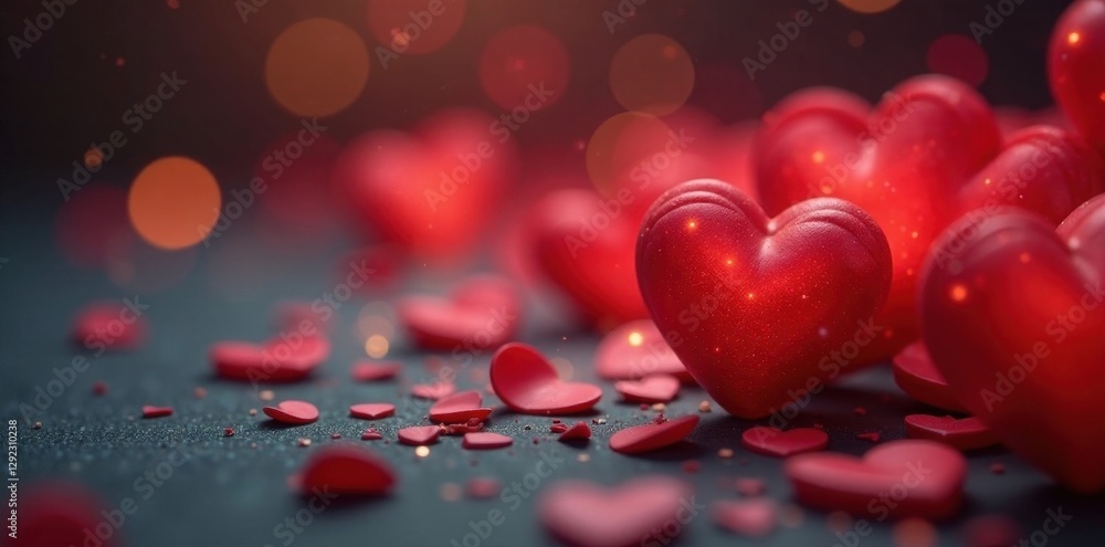 Scattered red hearts, blurred edges, soft focus, fluffy, blur Scattered red hearts, blurred edges, soft focus, fluffy, blur