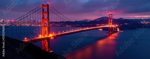 Golden Gate Bridge, city lights, aerial view at night , golden gate bridge, architecture, twinkling lights