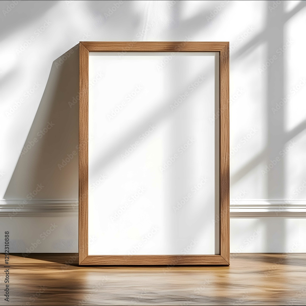 A sleek walnutcolored rectangular frame placed upright on a modern wooden table viewed from a frontfacing perspective the frame is empty with a clean white interior A sleek walnutcolored rectangular frame placed upright on a modern wooden table viewed from a frontfacing perspective the frame is empty with a clean white interior