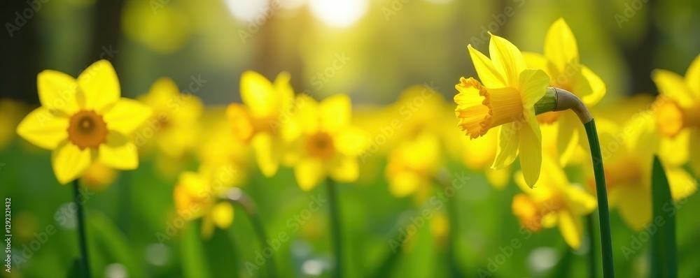 Sunny yellow daffodils in vibrant spring meadow, garden, spring flowers Sunny yellow daffodils in vibrant spring meadow, garden, spring flowers