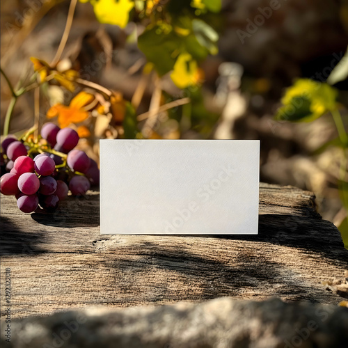 mockup of an business card with a blank screen behance dribbble plain background sun ray backlight around flower and fruitswine forest background photo