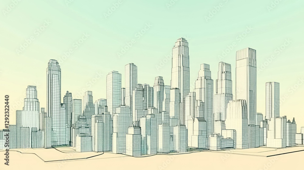 Fototapeta premium Sketchy Cityscape Dawn, Urban Development
