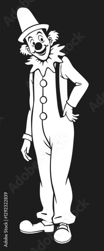 Clown. Monochrome black and white vector isolated retro cartoon illustration