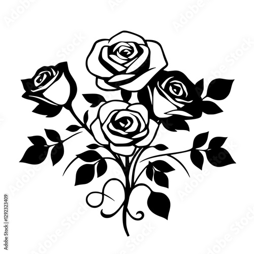 Floral arrangement of roses in monochrome style.