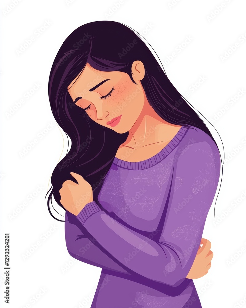 Emotional reflection of a woman in purple sweater digital art studio close-up introspection Emotional reflection of a woman in purple sweater digital art studio close-up introspection