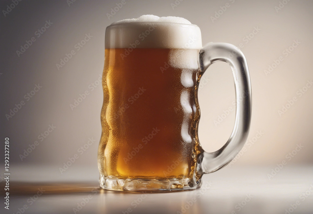 Cold mug of beer with thick foam isolated on a crisp white background capturing every detail Cold mug of beer with thick foam isolated on a crisp white background capturing every detail