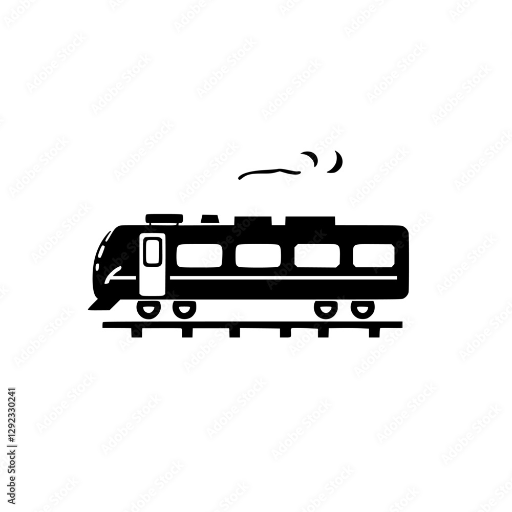 Black Train icon on white background with steam. Black Train icon on white background with steam.