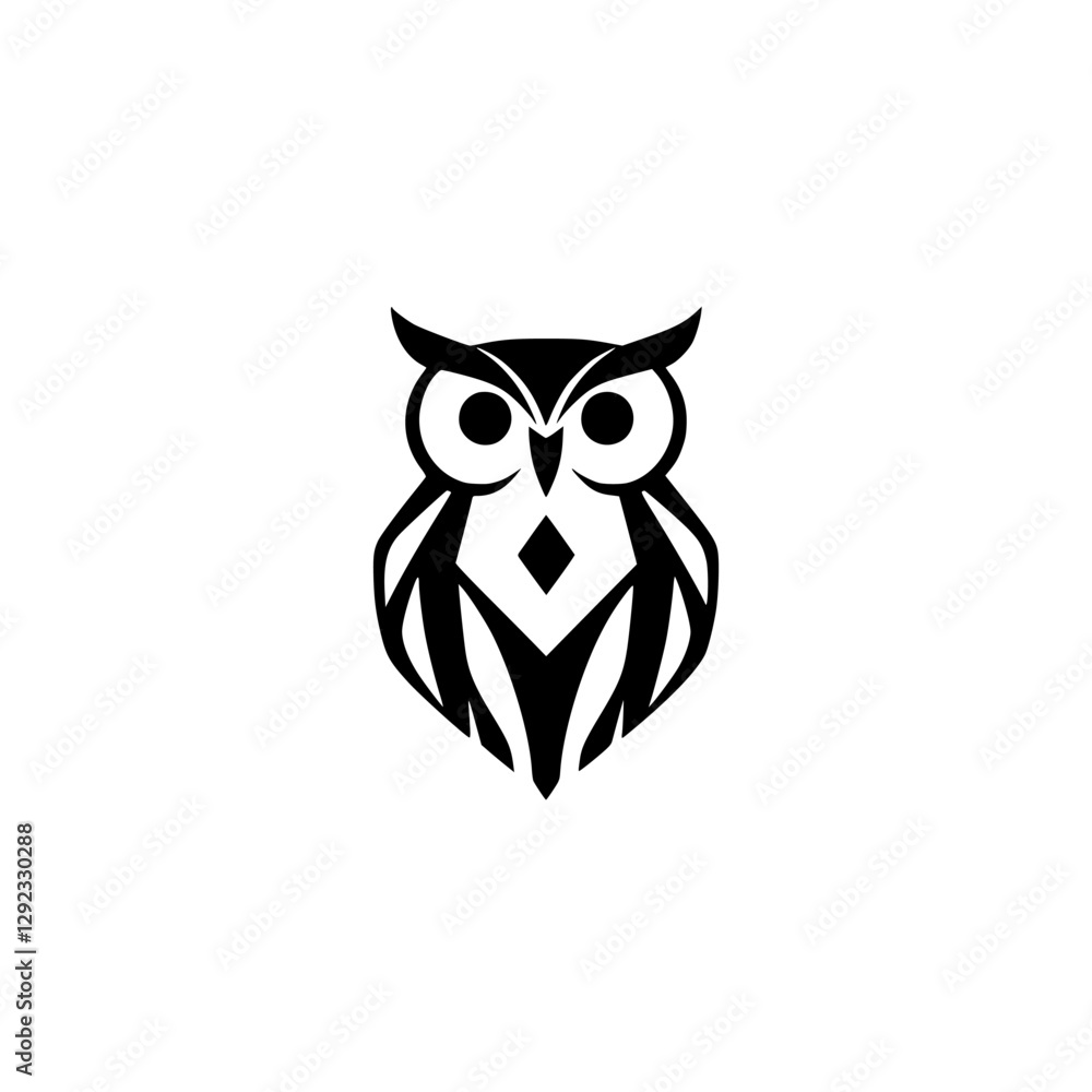 Obraz premium Black and white graphic owl silhouette, simple and elegant.