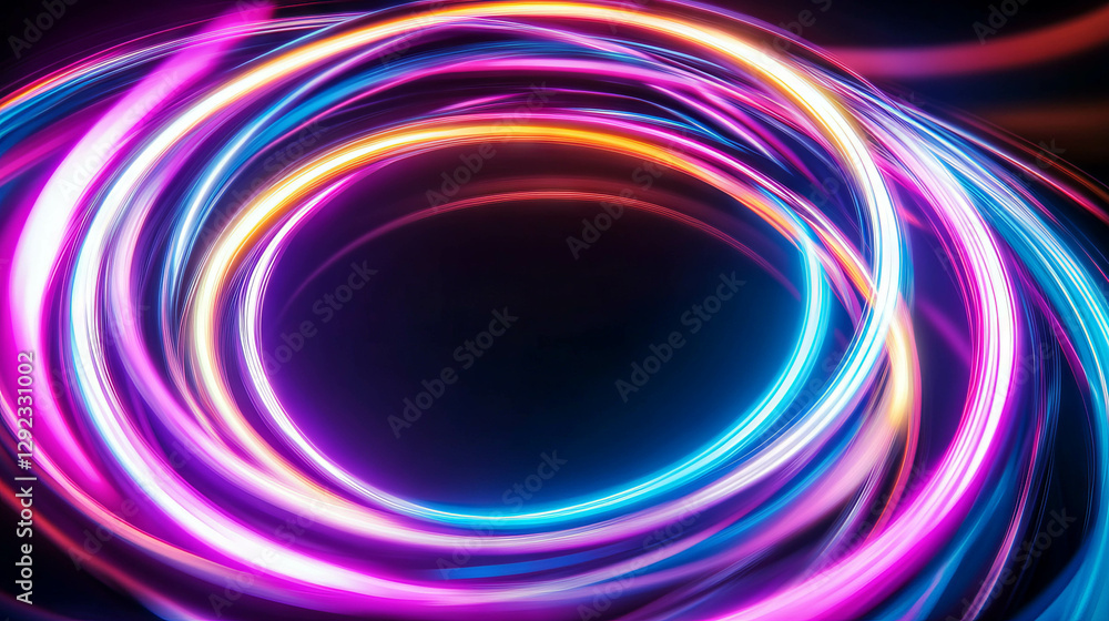 Dynamic neon light rings with mystical energy and vibrant colors for digital design elements Dynamic neon light rings with mystical energy and vibrant colors for digital design elements