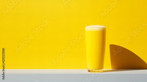 Wallpaper Mural Refreshing yellow beverage in a tall glass against a vibrant yellow backdrop.  Summer vibes! Torontodigital.ca