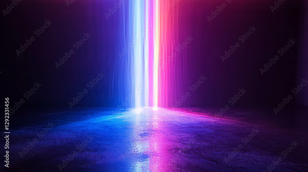 Obraz premium Mystical neon rainbow light reflection on misty surface