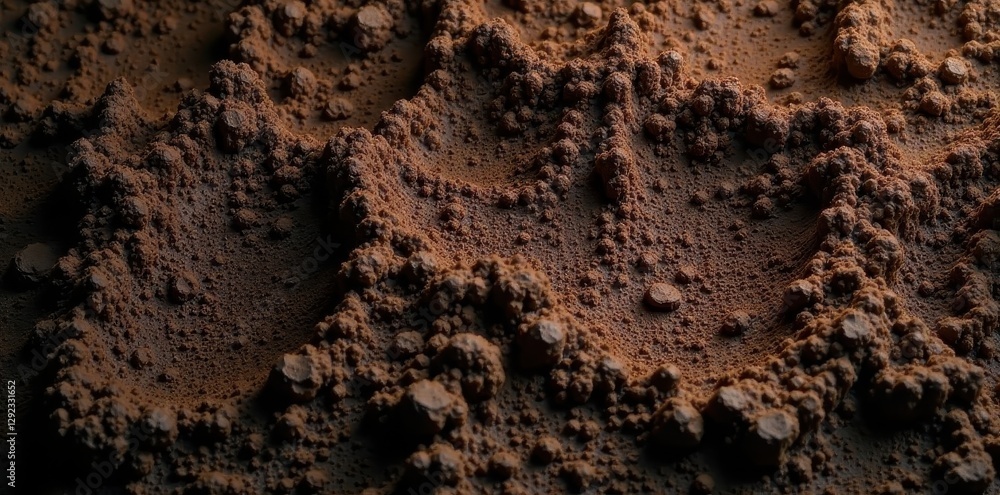 Dark brown mud, coarse texture, uneven surface, image, damp Dark brown mud, coarse texture, uneven surface, image, damp