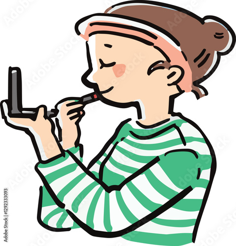 リップを塗る女性の手描き風イラスト