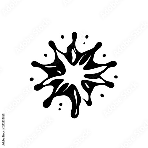 Abstract ink splash splattered on a white background. Black ink splatter pattern with inkblot design on white.
