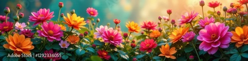 A profusion of multicolored flowers in full bloom, nature, flowering, close-up