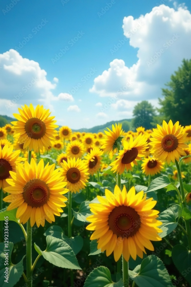 A field of sunflowers stretching towards the sky, blossoms, garden, A field of sunflowers stretching towards the sky, blossoms, garden,