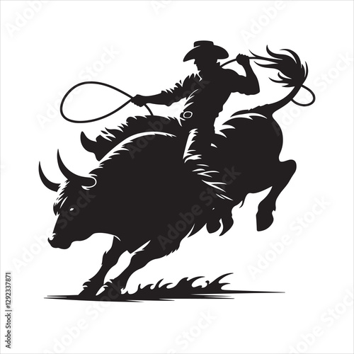 A cowboy with bull rodeo vector silhouette